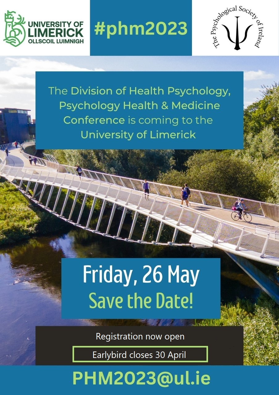 Save the date flyer. Text with a background image of the living bridge over the River Shannon. Students walking over the Bridge. PSI and UL logos